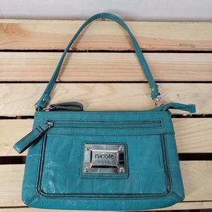 Nicole Miller Clutch / Purse Green Faux Leather w/ Wrist Strap